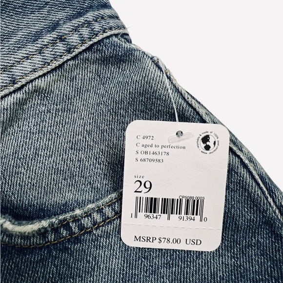 Free People Jeans Blue Maggie Distressed Raw Hem Mid Rise Straight Leg Size 29 - Picture 12 of 13